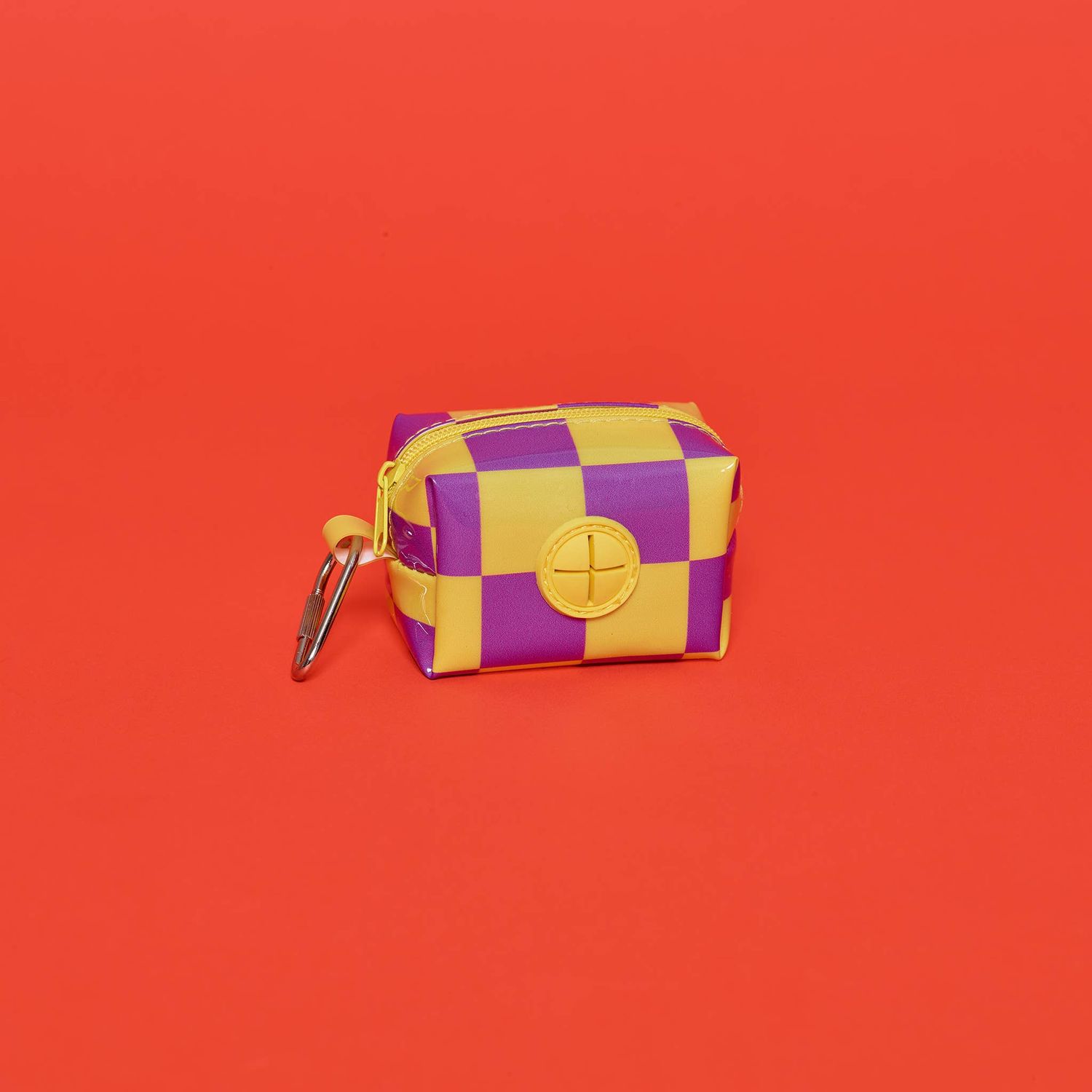 Checkered Vinyl Pouch - Yellow/Purple, Color: Yellow/Purple