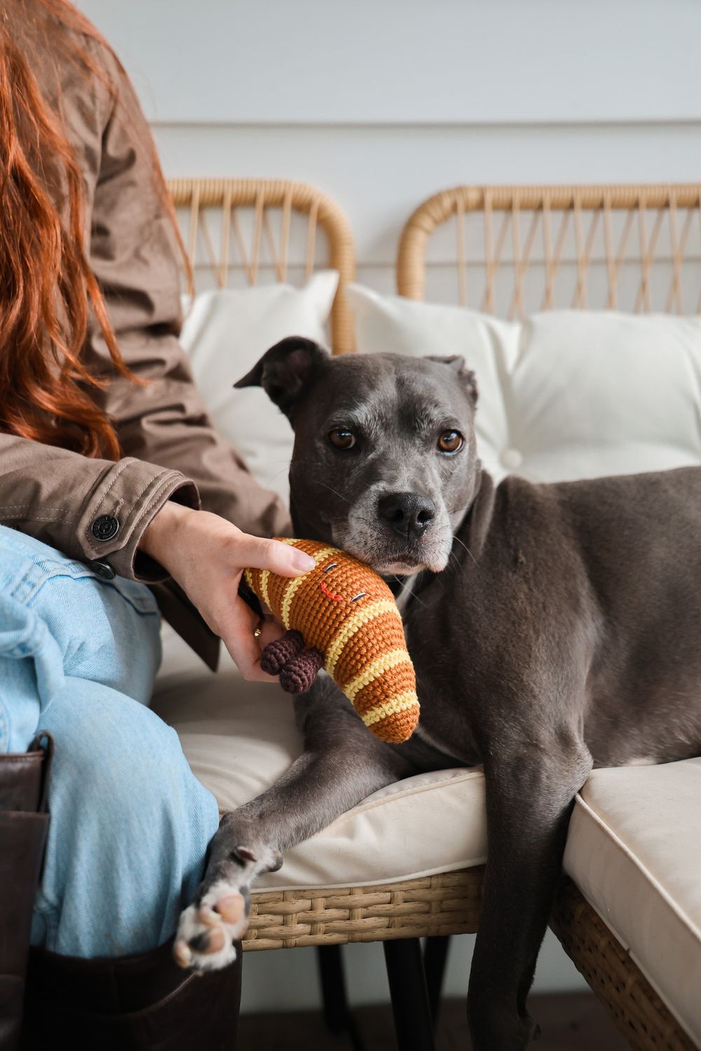 Cotton Crochet Croissant Dog Toy