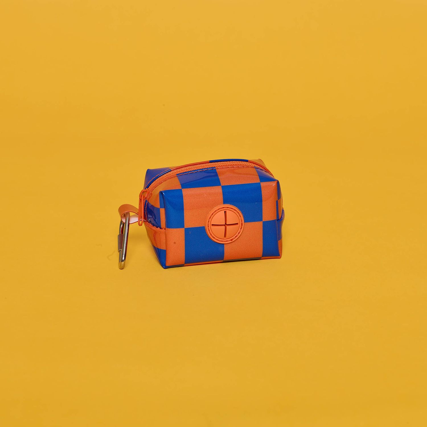 Checkered Vinyl Pouch - Blue/Orange, Color: Blue/Orange