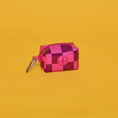Checkered Vinyl Pouch - Pink/Burgandy
