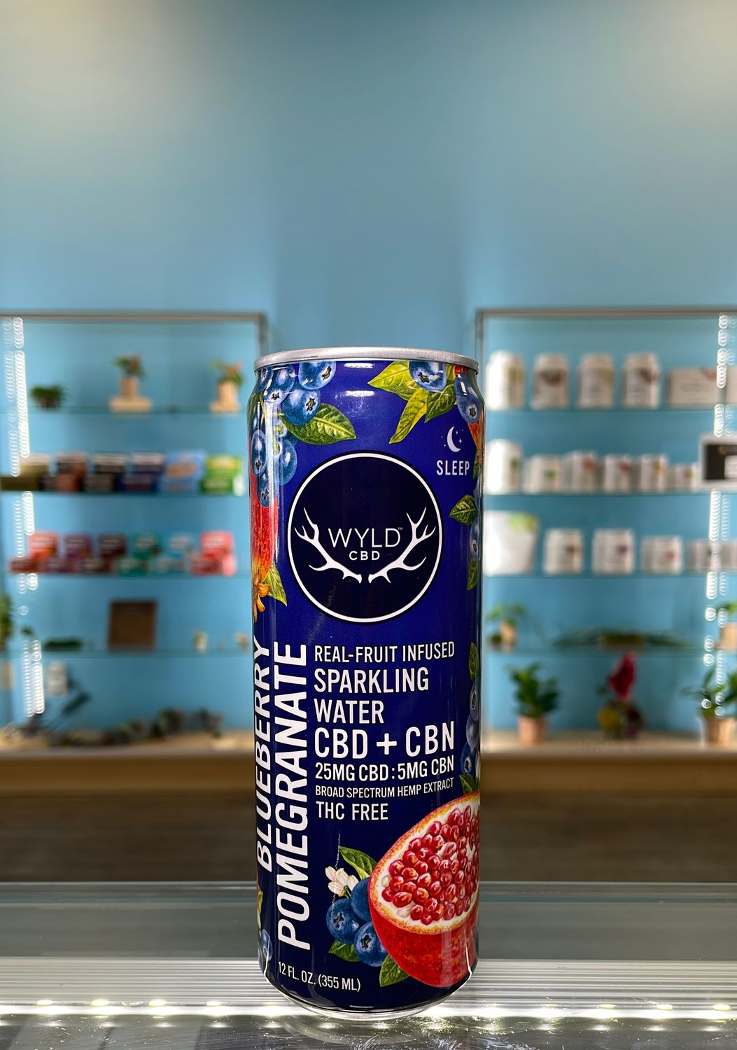 Wyld CBN/CBD Sparkling Water, Blueberry Pomegrante