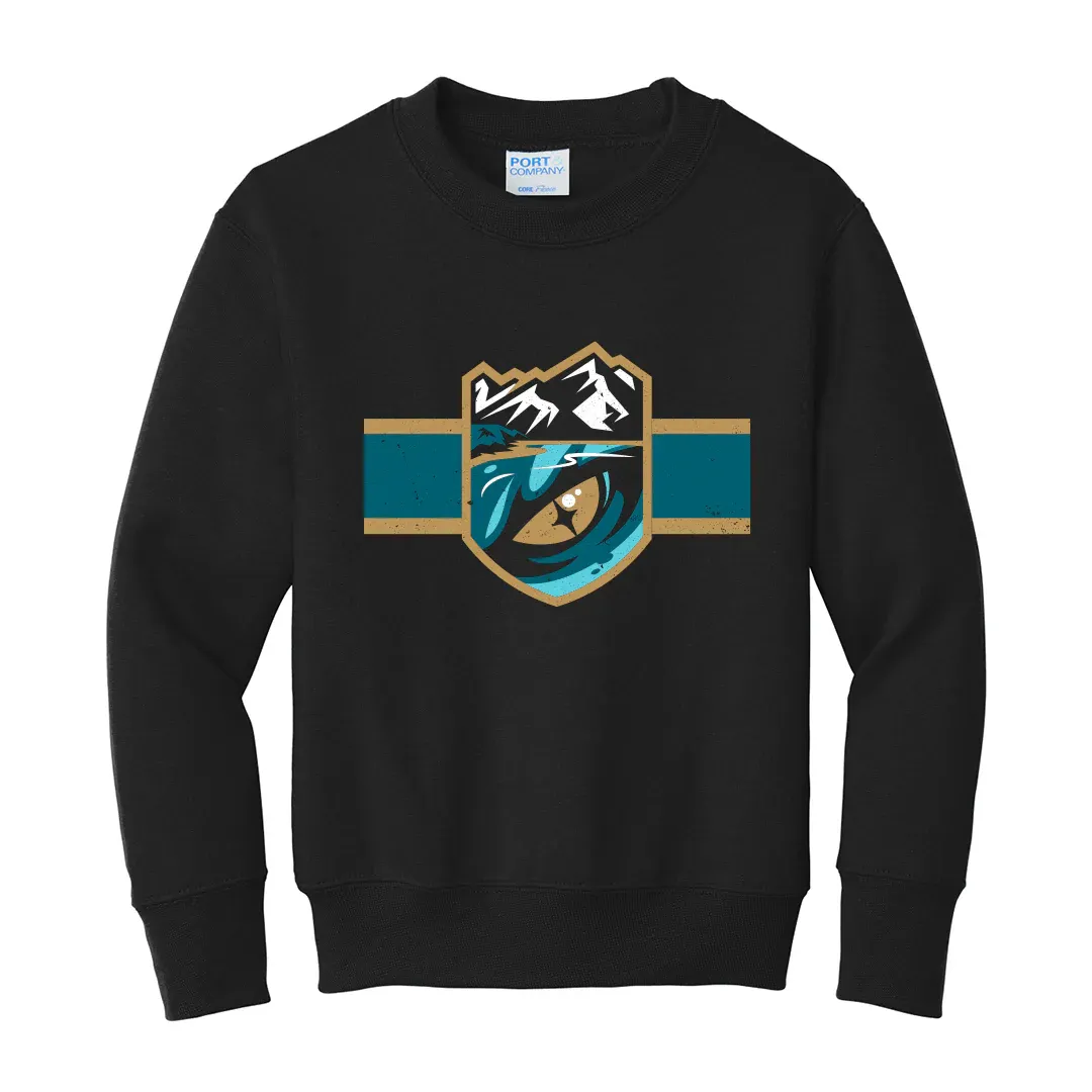 Tahoe Knight Monsters Youth Black Shield Striped Crewneck