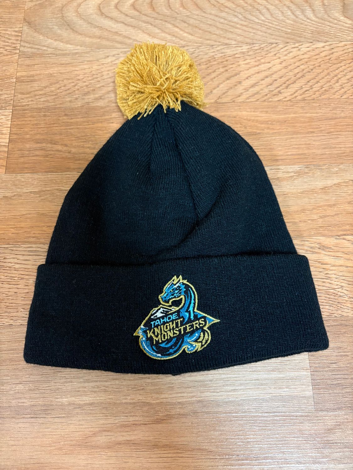 Knight Monsters Black Primary Tan Pom Beanie