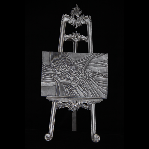 La Ilaha Illallah Muhammad Rasul Allah (Silver) Carved w/ Silver Stand