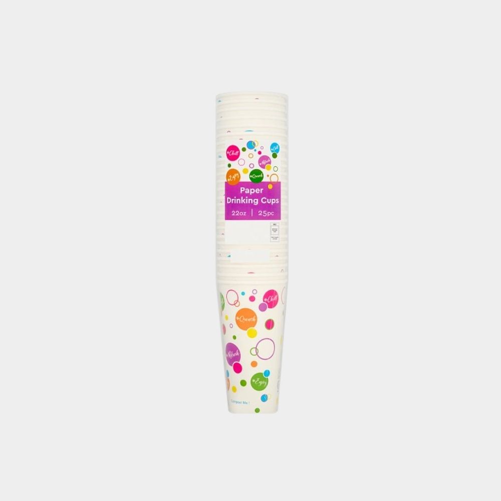 22oz Paper Drinking Cups 25pc pack size case of 1
