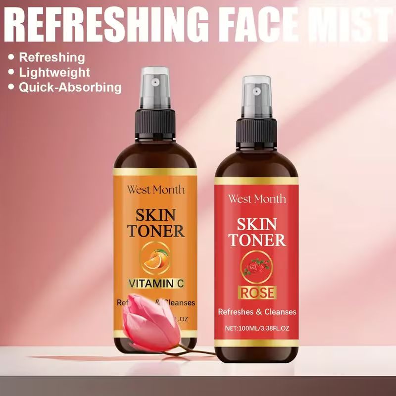 Toner spray, containing vitamin c and rosewood wood extract, two flavors, moisturizing and brighten face, refreshing and non-sticky, easy to use. 3.38 FL oz