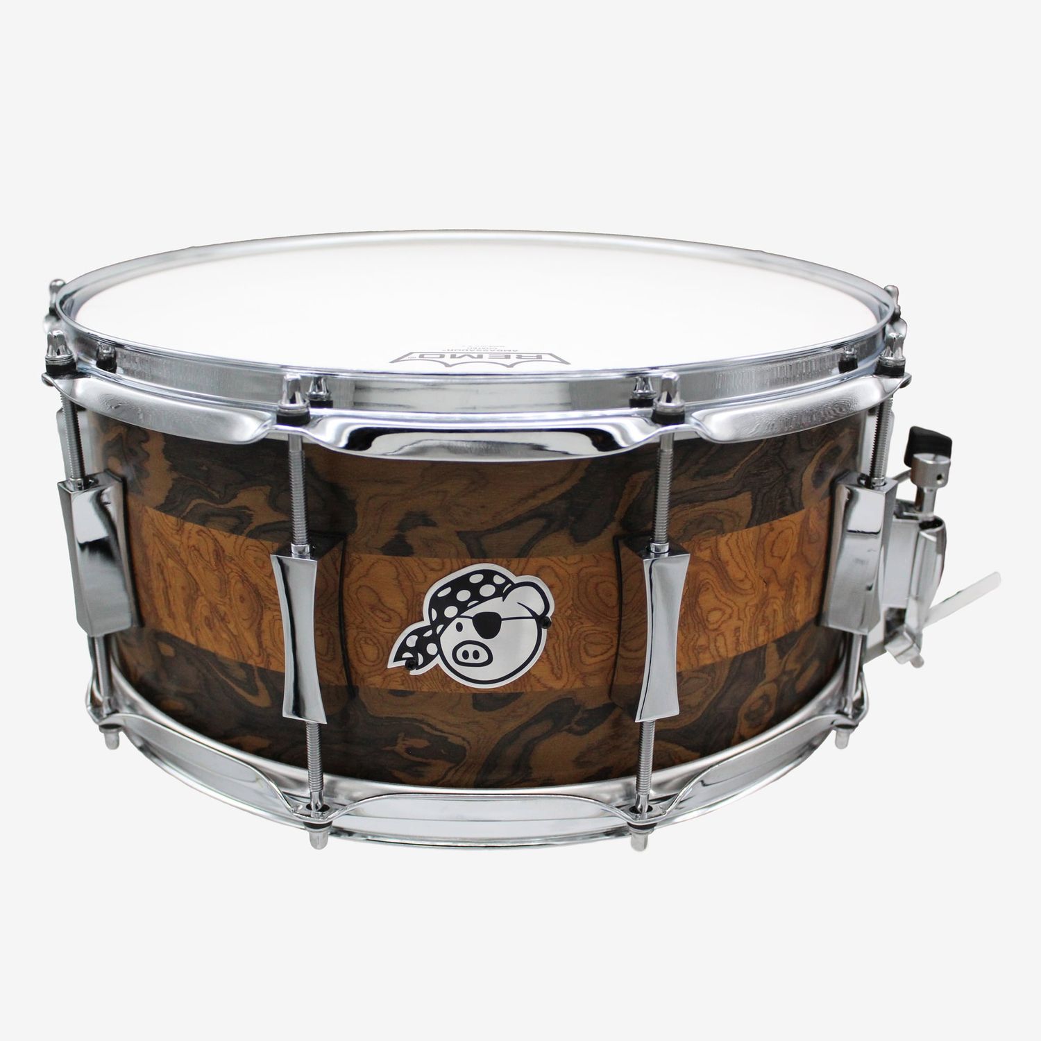 Pork Pie 14 x 8 “Macchiato” 8-Ply Maple Snare Drum in Burled Walnut / Sapelle Stripe Finish
