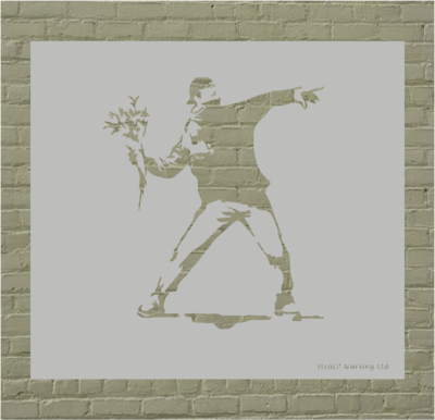 Banksy Man Throwing Flowers Stencil
