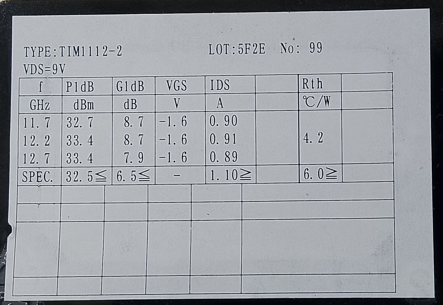 Toshiba GaAs FET TIM1112-2