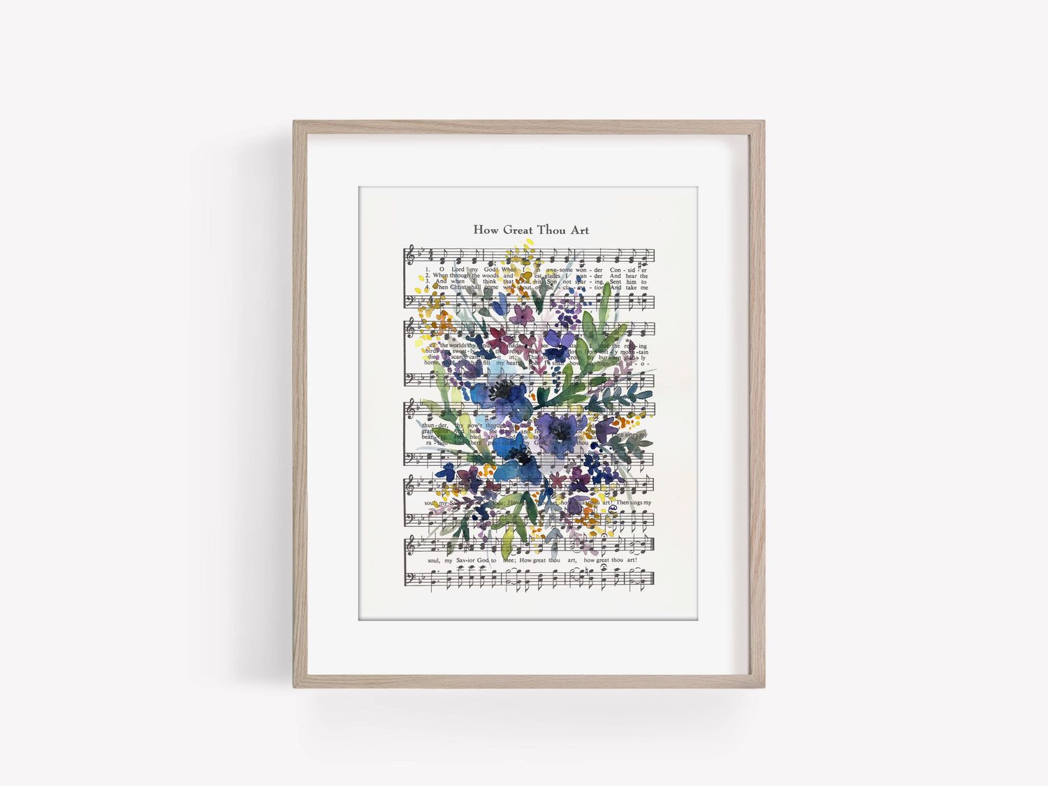"How Great Thou Art" Blue Floral Hymn Art Print 8x10