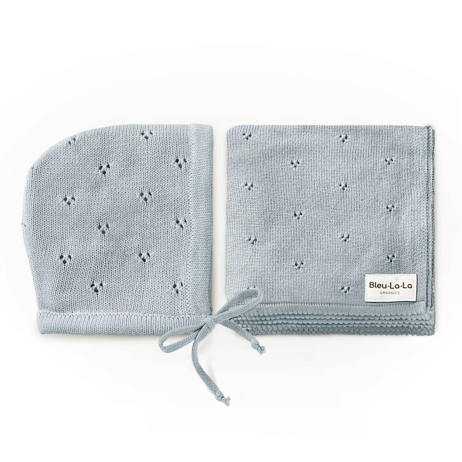 100% Organic Cotton Luxury Organic Blanket + Bonnet Hat Set: Blue