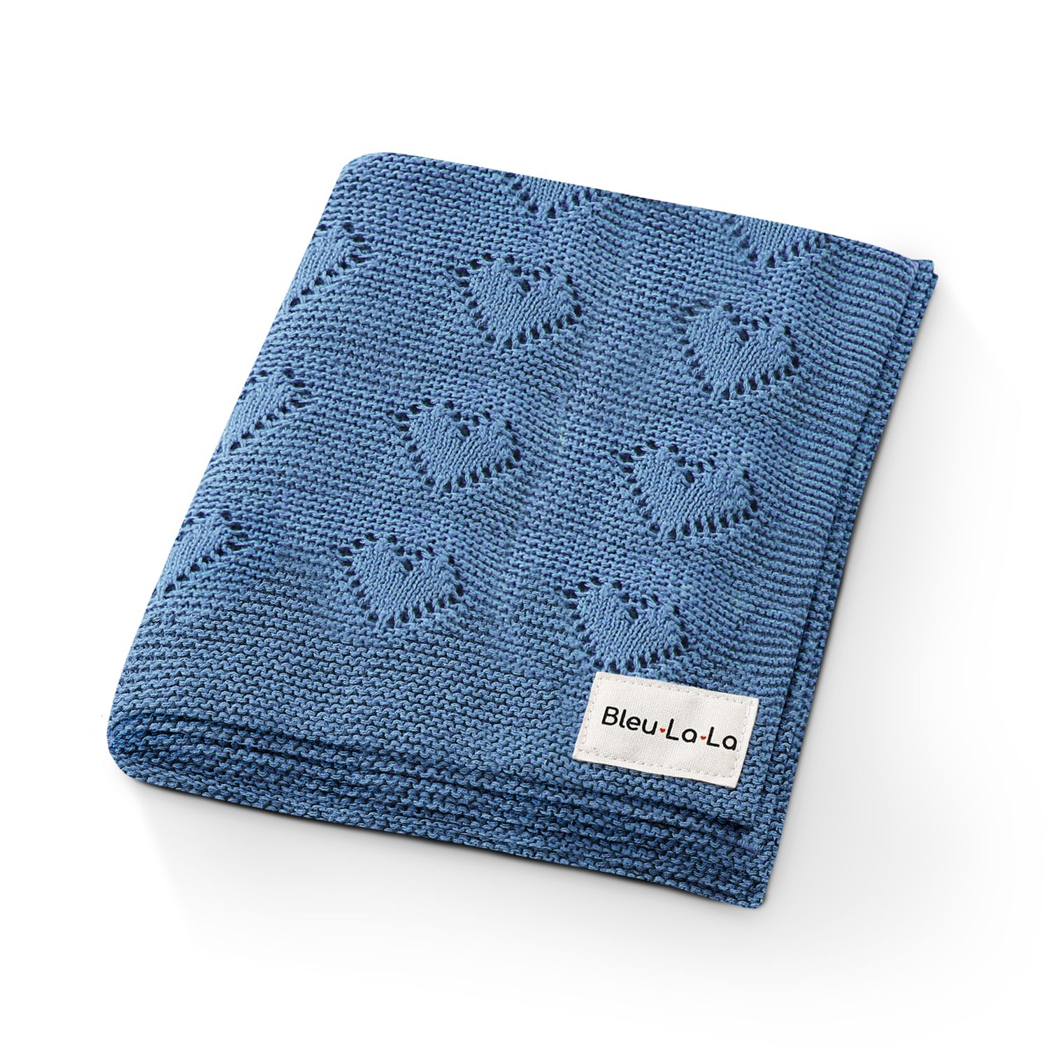 100% Luxury Cotton Swaddle Receiving Baby Blanket - Heart: Denim Blue