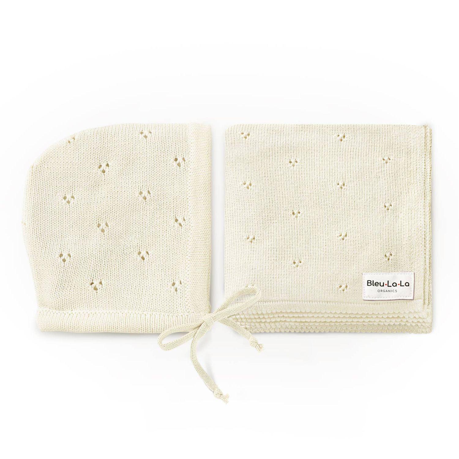100% Organic Cotton Luxury Organic Blanket + Bonnet Hat Set: Off-White