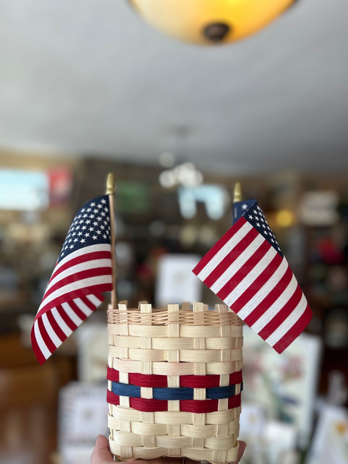 American Flag Patriotic Basket - Red and Blue