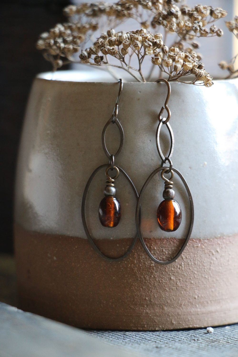 Amber Earrings in Natural Brass