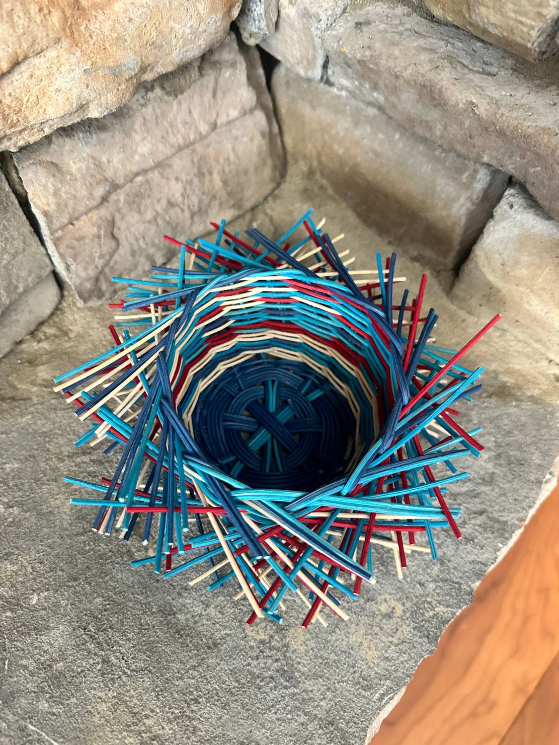 Bird Nest Basket in Blues &amp; Red