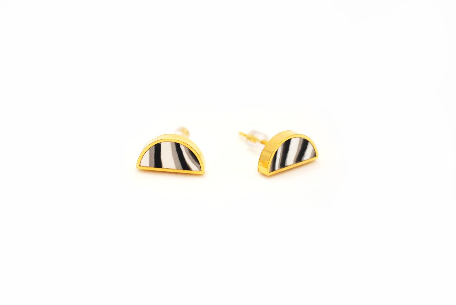 Black + White Marble Half Moon Stud Earrings