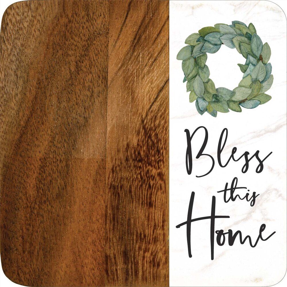 Bless This Home Acacia Coaster Set