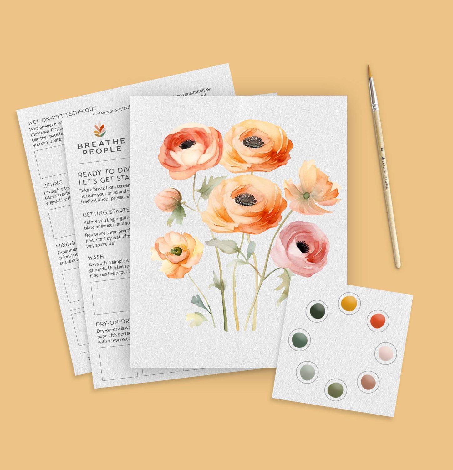 All-In-One Watercolor Paint Set - Ranunculus Blooms