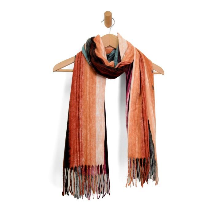Autumnal Multi Abstract striped &amp; fringed scarf