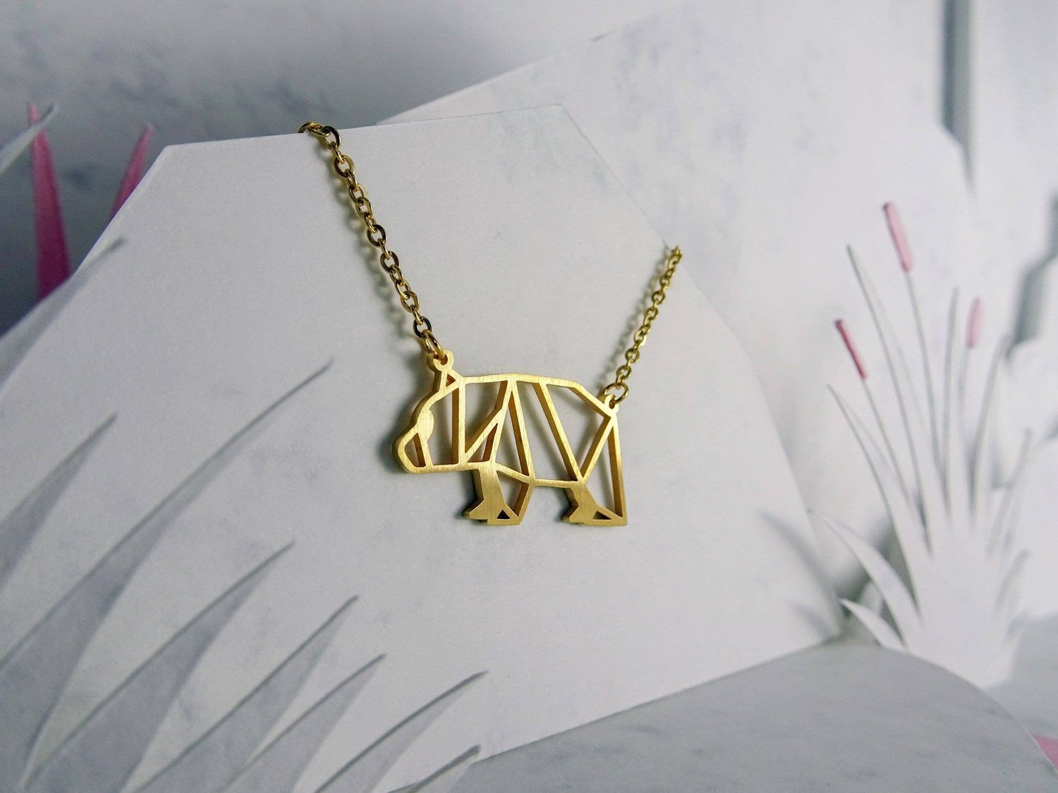 Bear Gold Origami Necklace