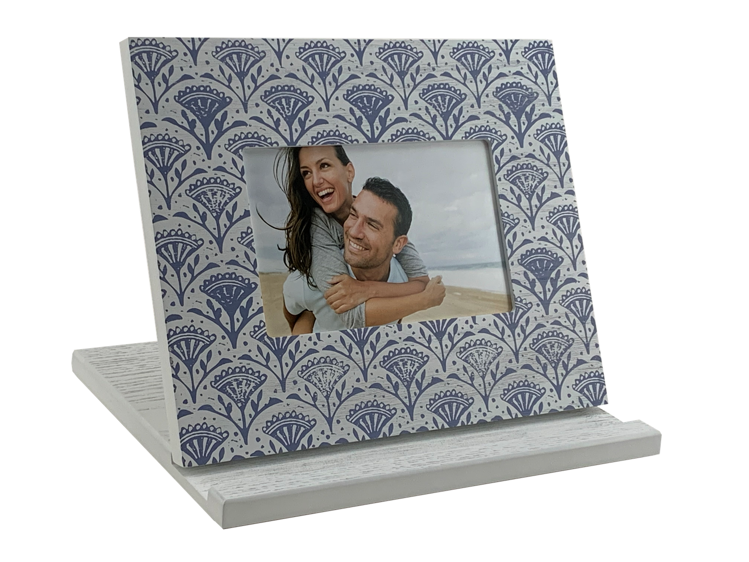 Blue Floral Table Stand / Phone Rest - White
