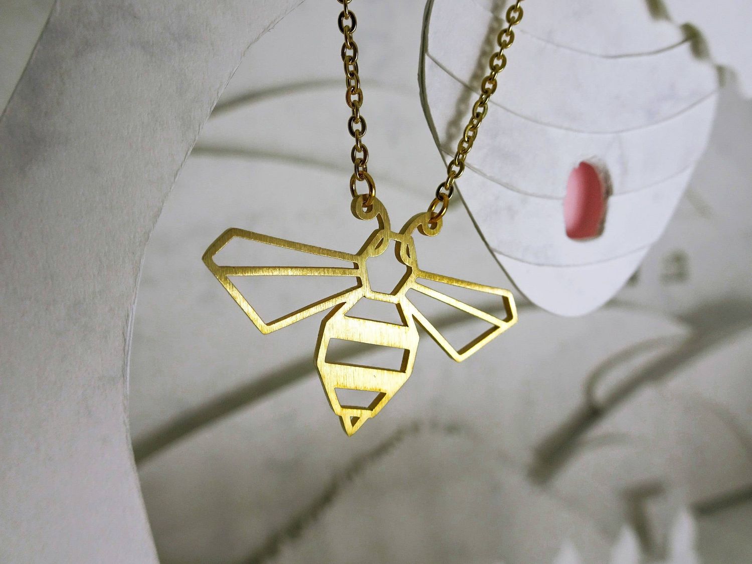Bee Gold Origami Necklace