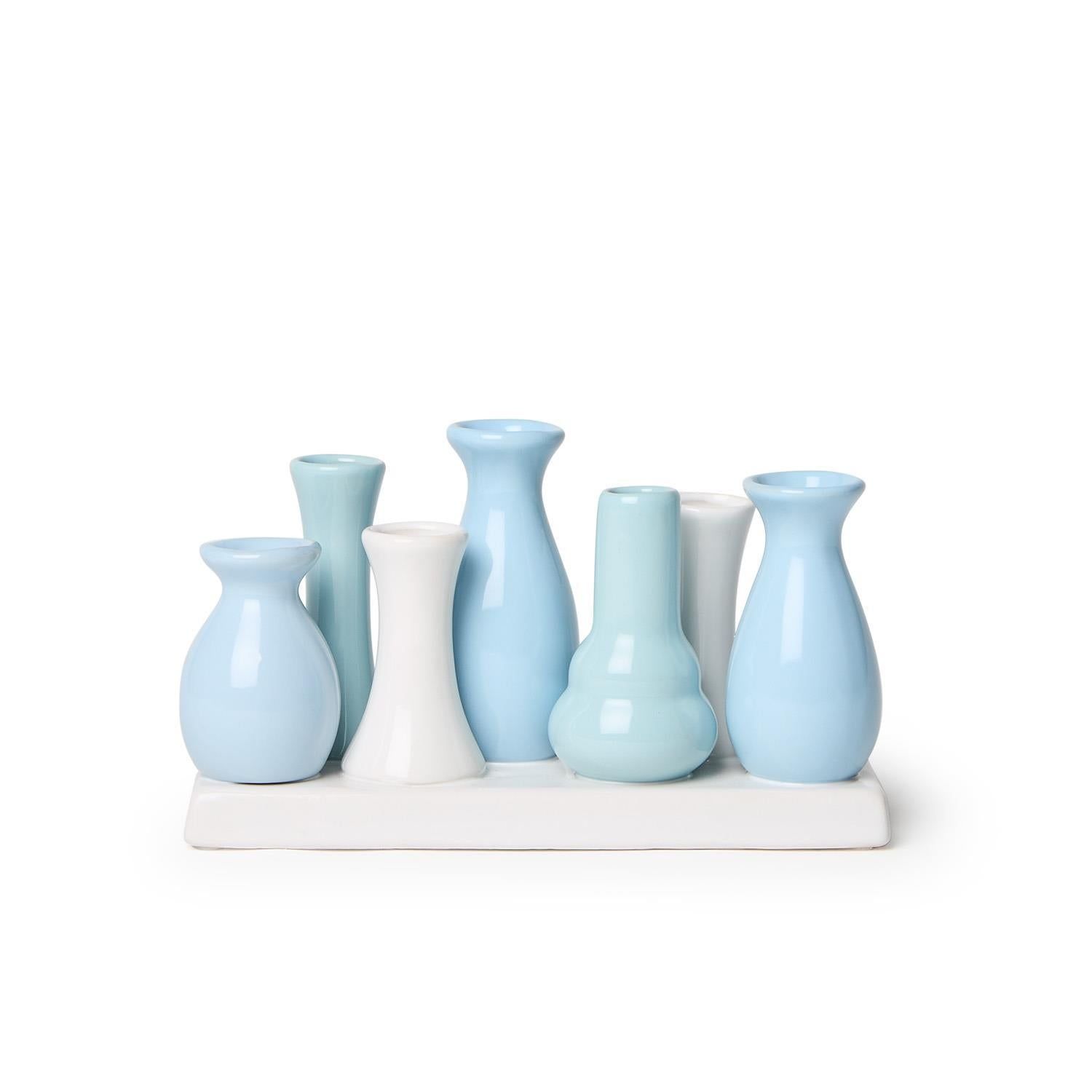 Blue Hues Multi Vase with 7 Sections on Platform