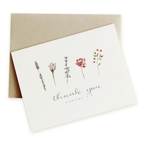 Botanical Thank you note card set- Romans 1:8