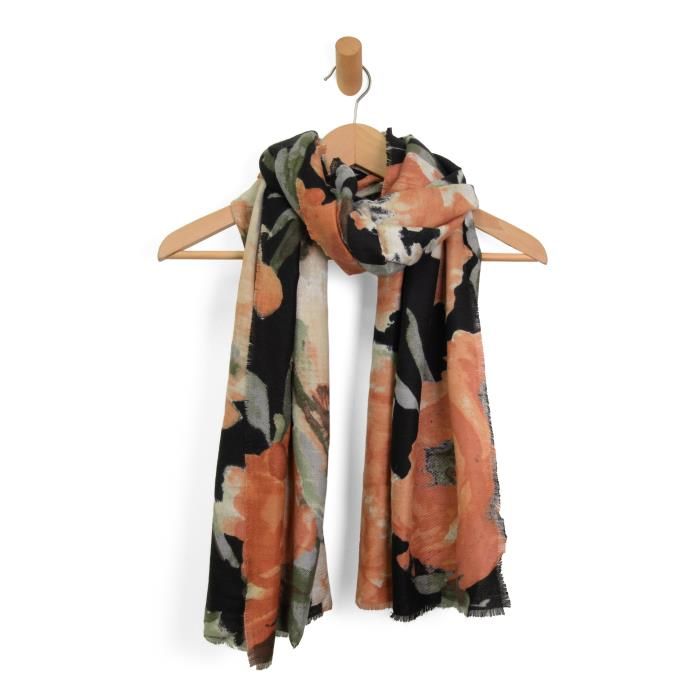 Black Garden Rose Floral Scarf