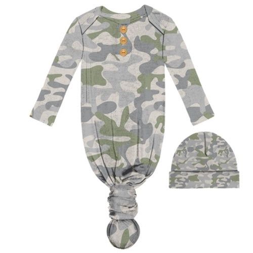Camouflage Infant Gown and Beanie Set