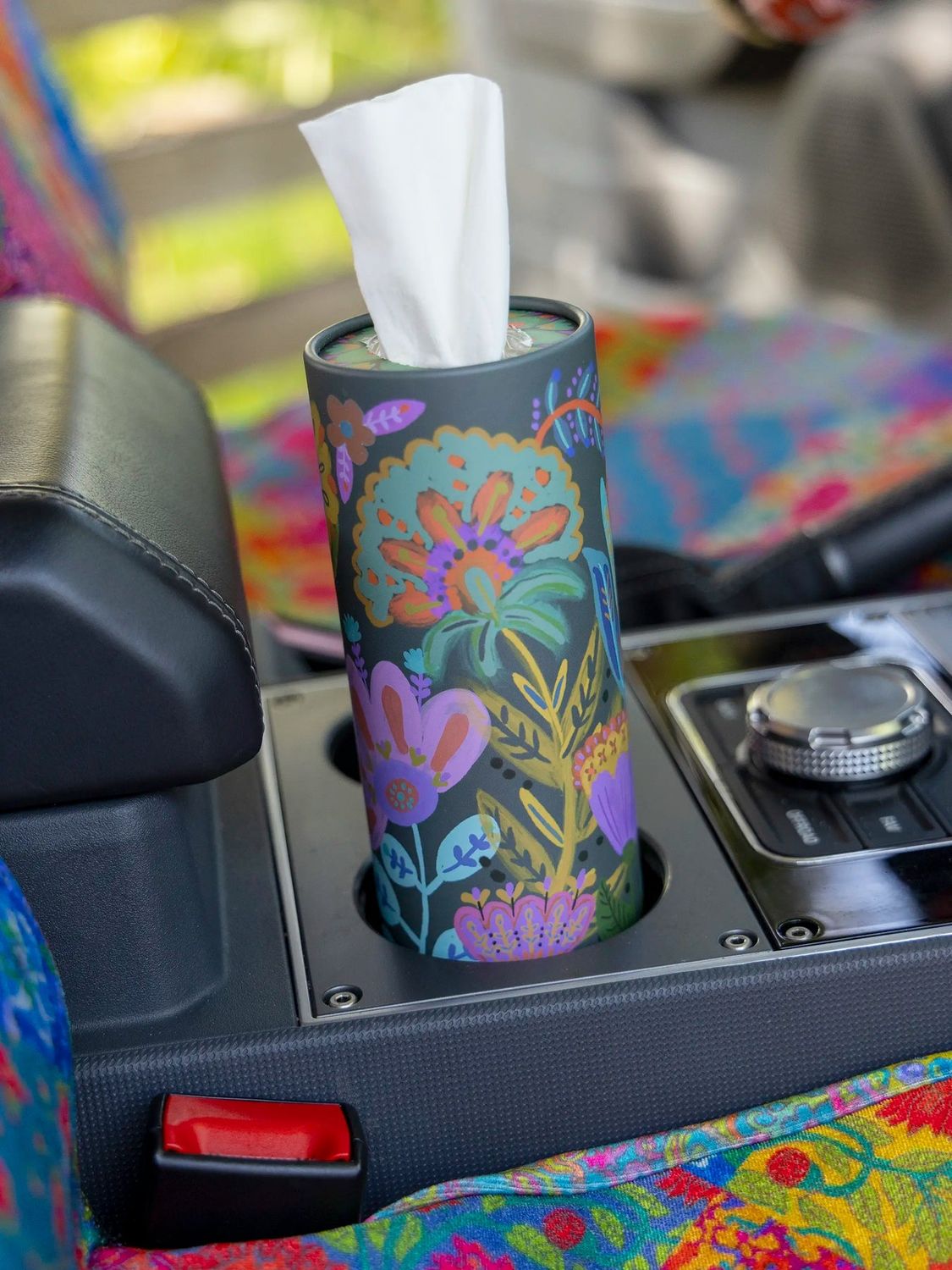 Car Tissues Set of 3 in Navy Folk Flower