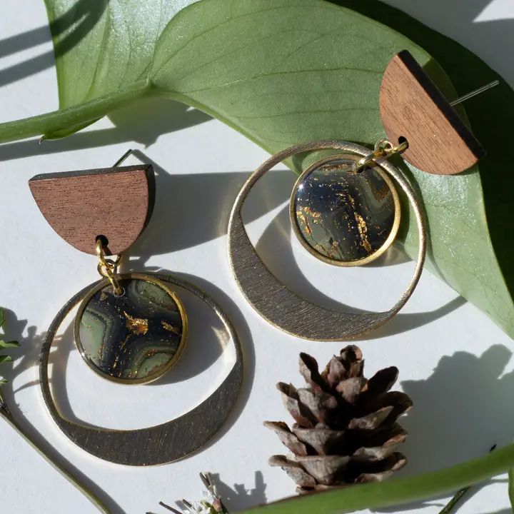 Circle in Circle Agate Earrings - Green
