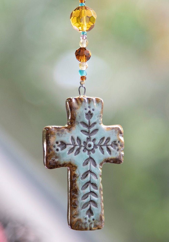 Blessed Artisan Cross Car Charm