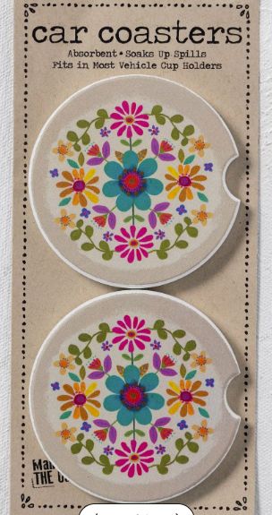 Car Coasters Set - Cream Folk Flower