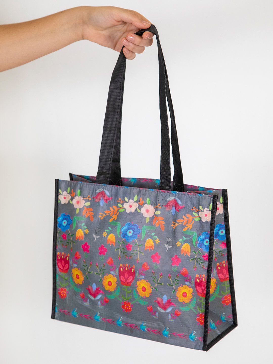 Charcoal Floral Large Happy Bag