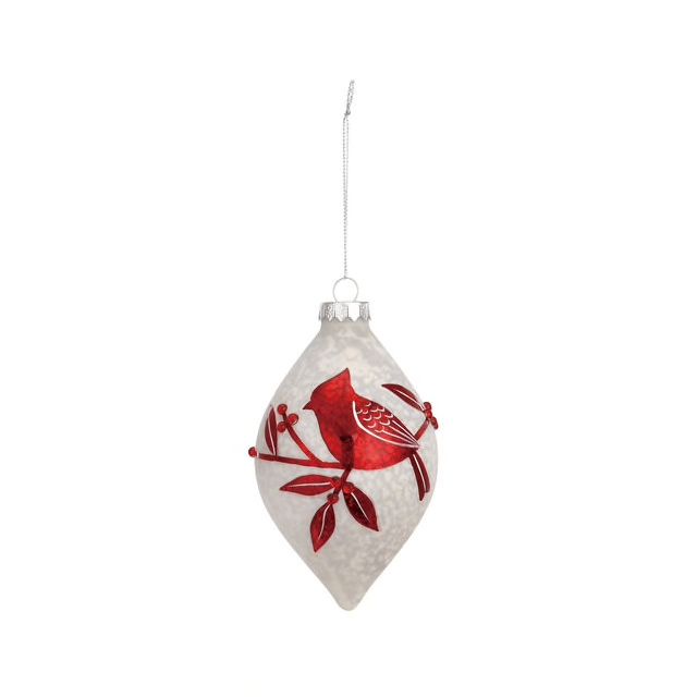 Cardinal on White Finial Glass Ornament
