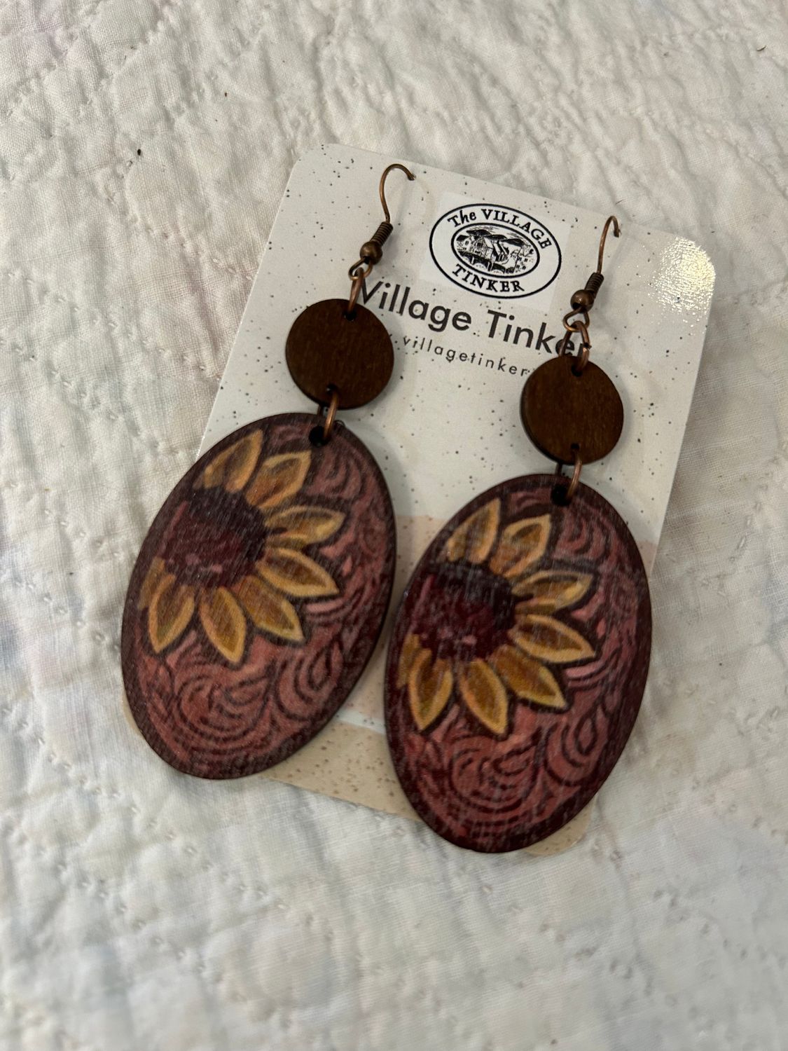 Daisy Tooled Wooden Drop Earrings
