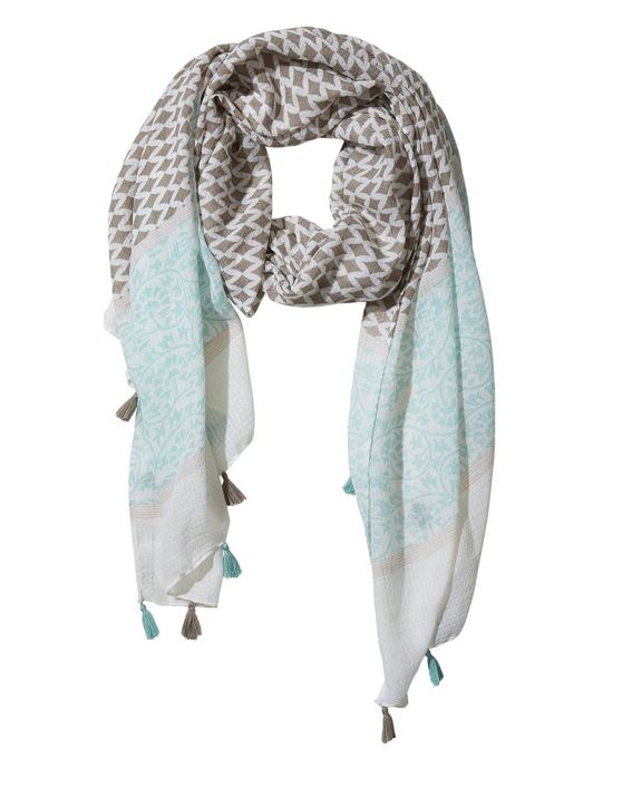 Diamond Fringe Scarf in Teal and Gray