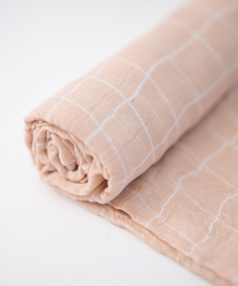 Deluxe Muslin Swaddle Blanket - Pink Windowpane