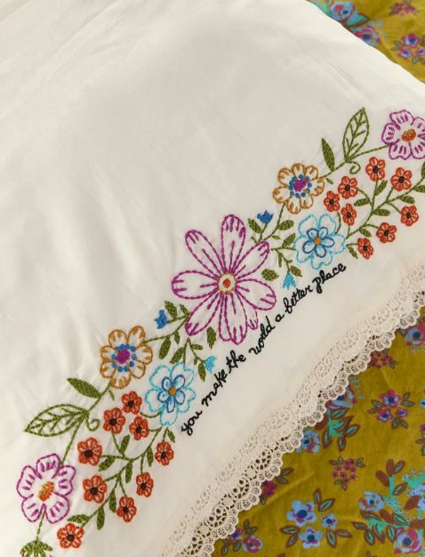 Embroidered Cotton Giving Pillowcase - You make the world better