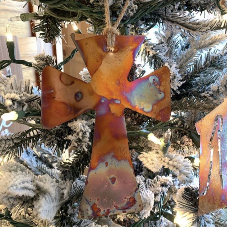 Copper Cross Christmas Ornament