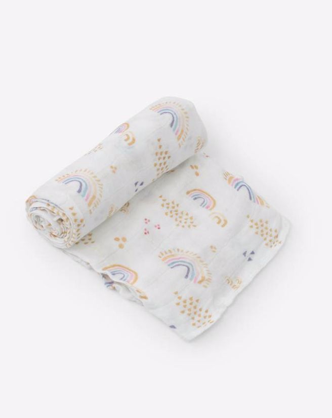 Deluxe Muslin Swaddle Blanket- Rainbow Raindrop