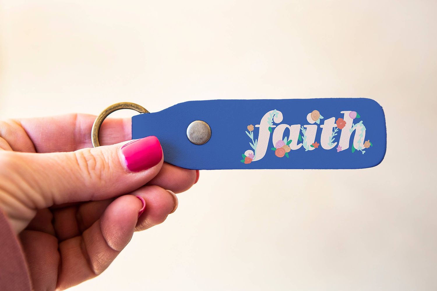 Faith Floral Leather Keychain