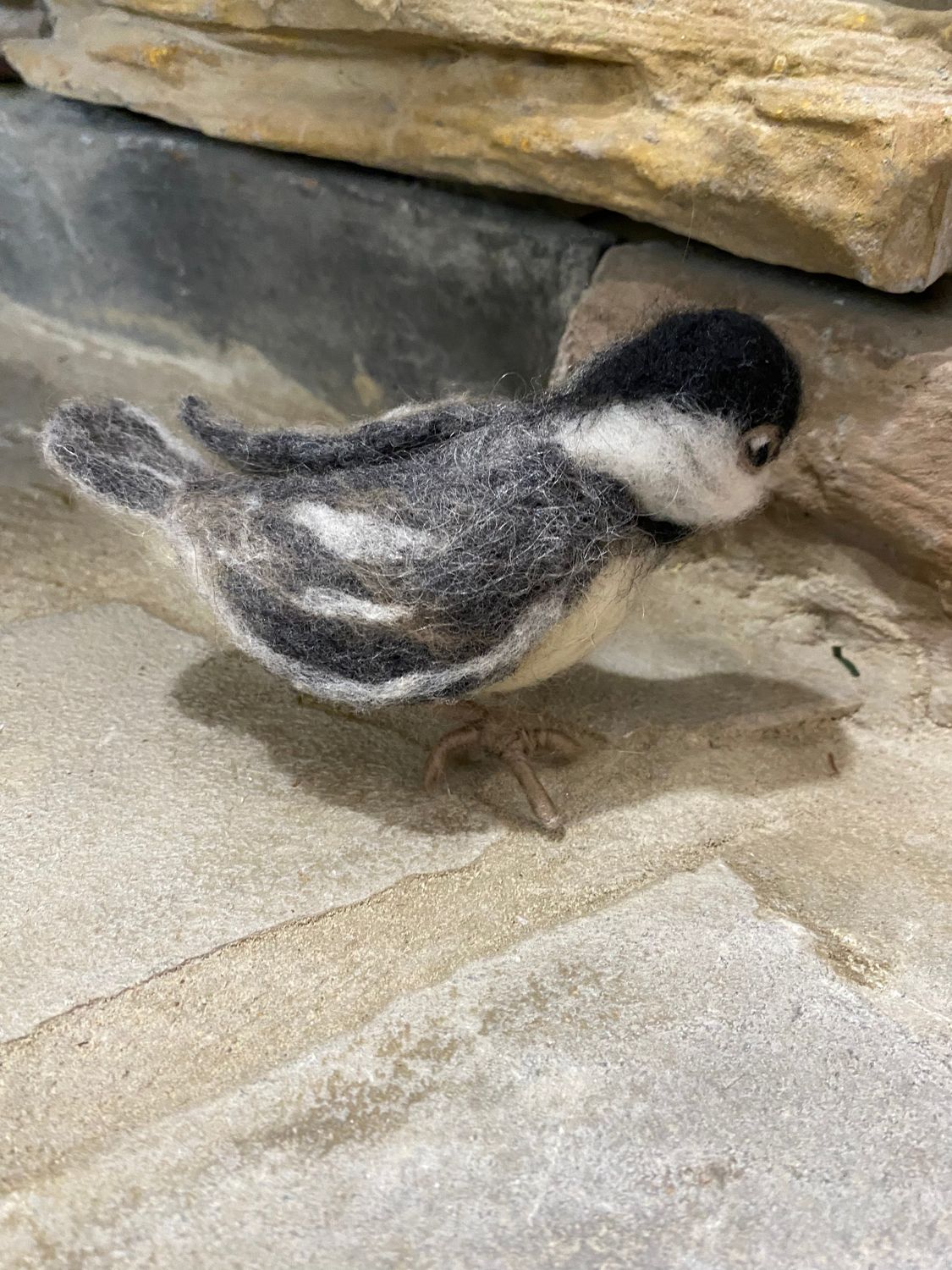 Felted Standing Chickadee