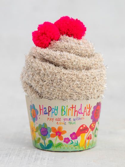 Floral Birthday Cupcake Socks