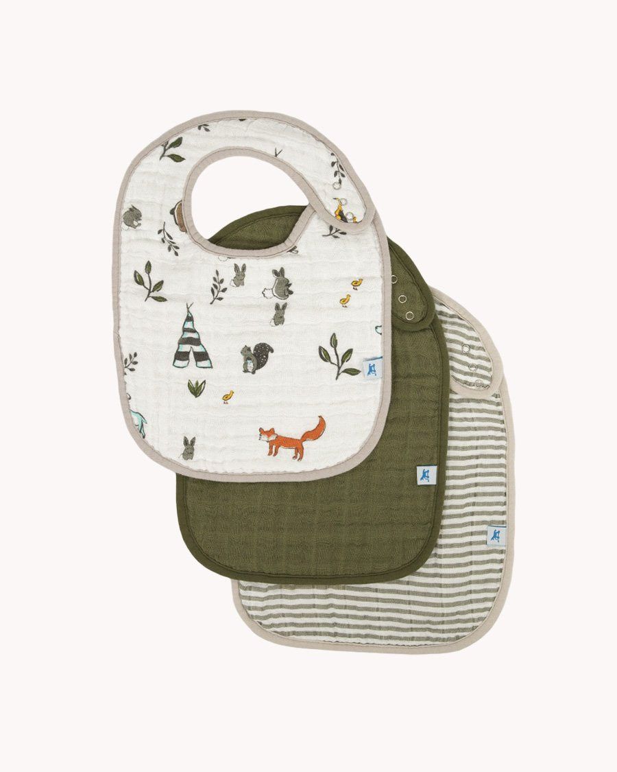 Forest Friends Cotton Muslin 3-pack bibs Set2