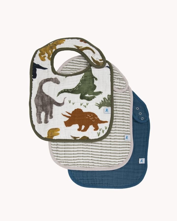 Dino Friends Cotton Muslin 3-pack bibs Set2