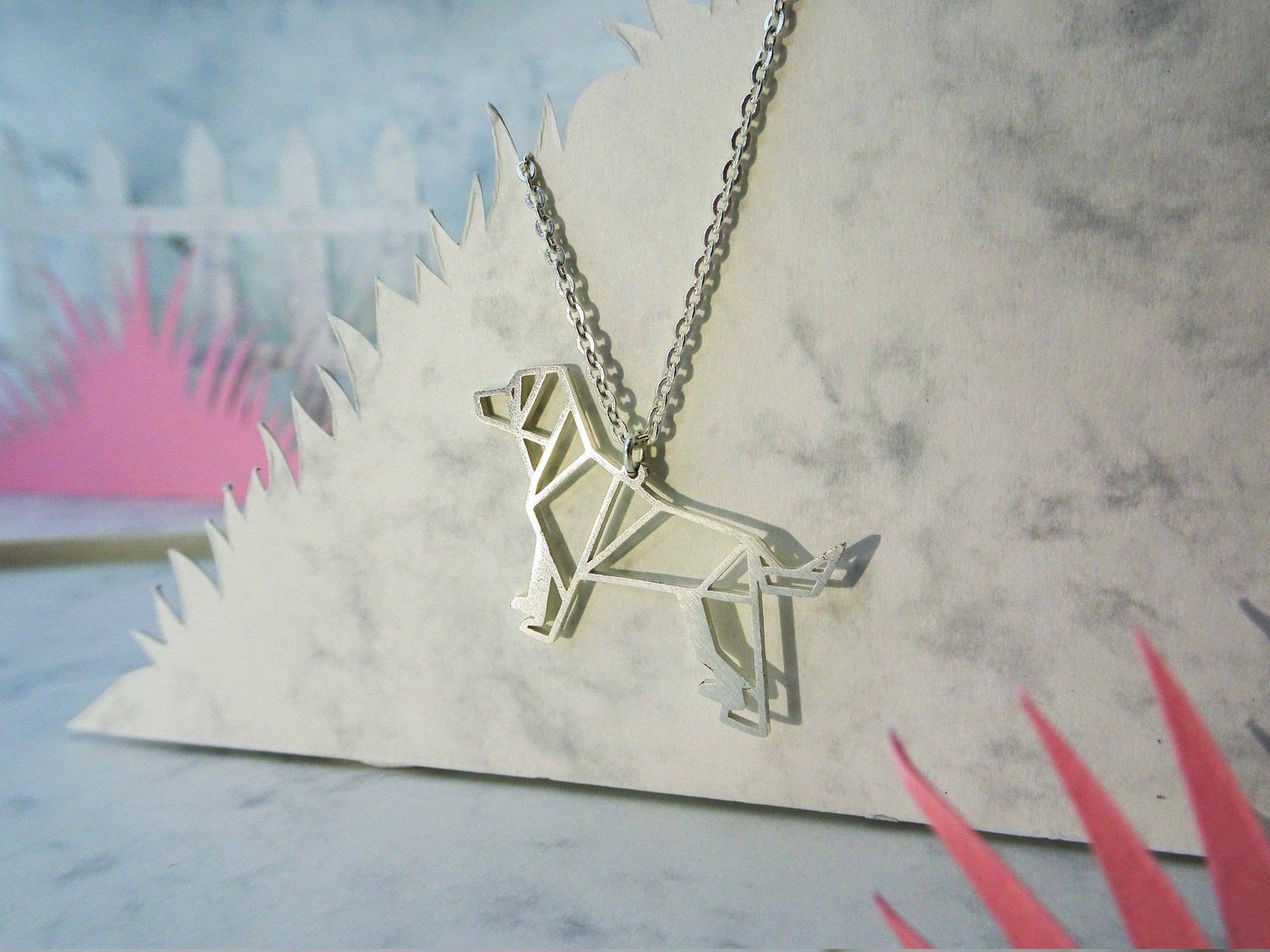 Dog Silver Origami Necklace