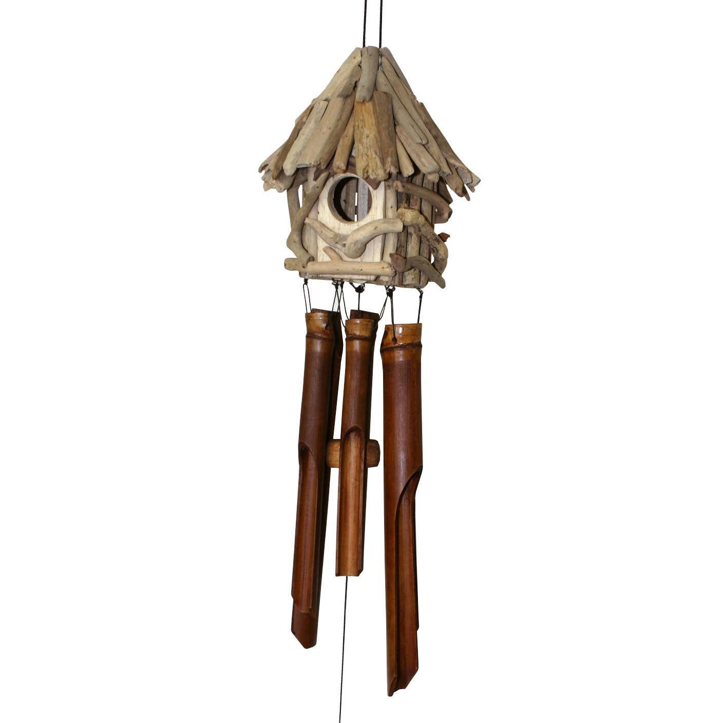 Driftwood Birdhouse Bamboo Wind Chime